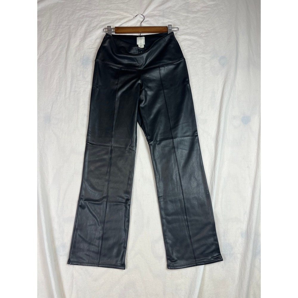 Joie Black Vegan Faux Leather High Rise Wide Leg Pants Small Pintuck Trousers